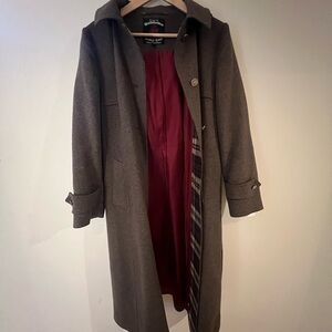 Vintage Wool Wolfstader Loden Long Coat - Brown with Burgundy Lining